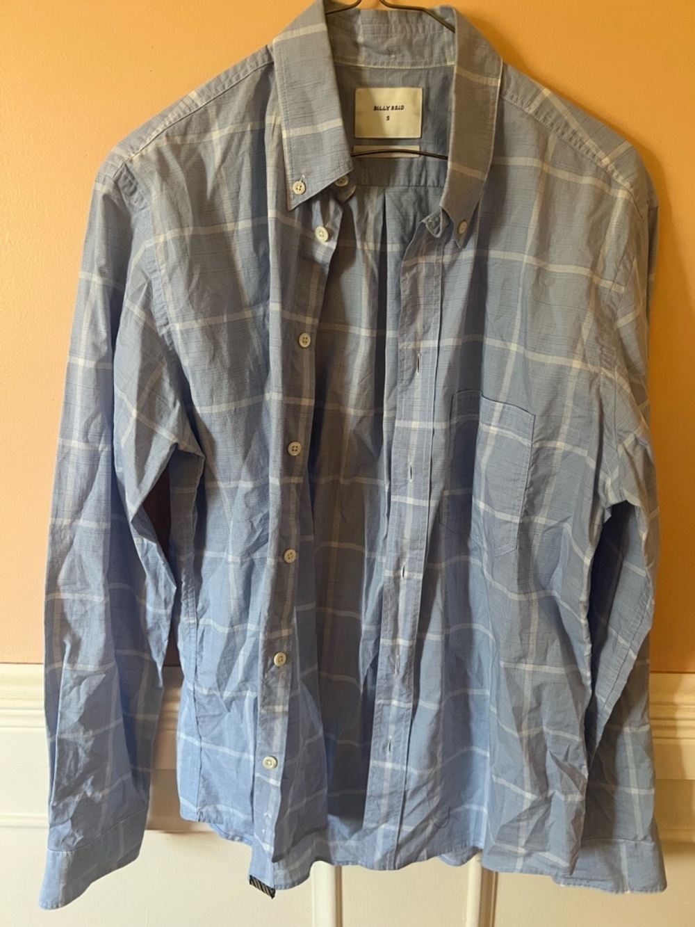 Billy Reid Light Blue Windowpane Button-Down Shirt cotton classic preppy small